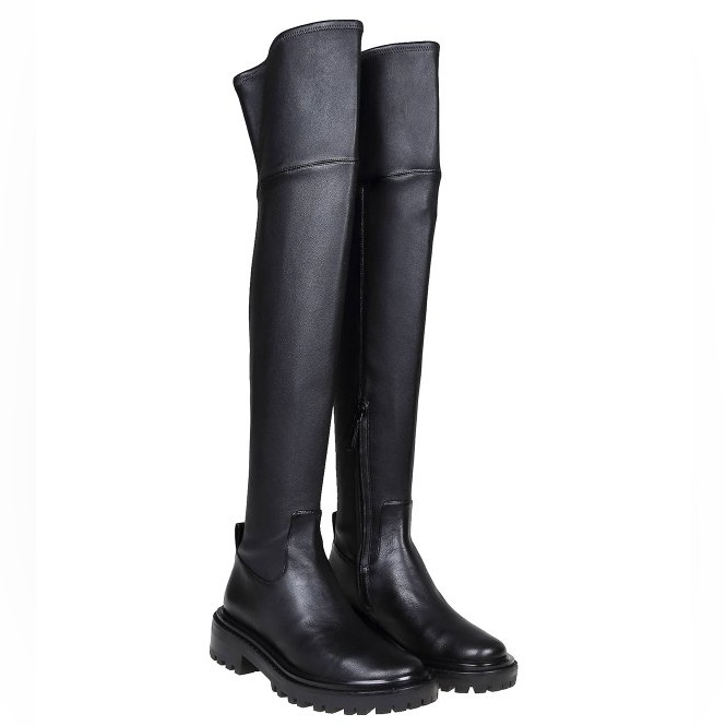 Tory Burch Women's Black Utility Lug Leather Over-The-Knee Boots | Size 8.5
